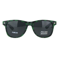Marijuana Leaf Print Sunglasses Pothead Square Flex Fit Shades UV 400