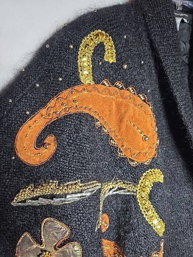 Jessica Lauren Vintage Mohair Oversized Beaded Applique Black Cowlneck Sweater S - Picture 12 of 12