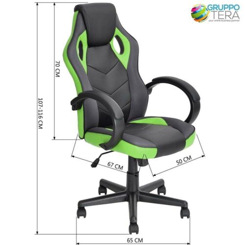 Sedia Gaming Poltrona da Ufficio Direzionale Ruote Girevoli Sportiva Racer Verde - Foto 5 di 5