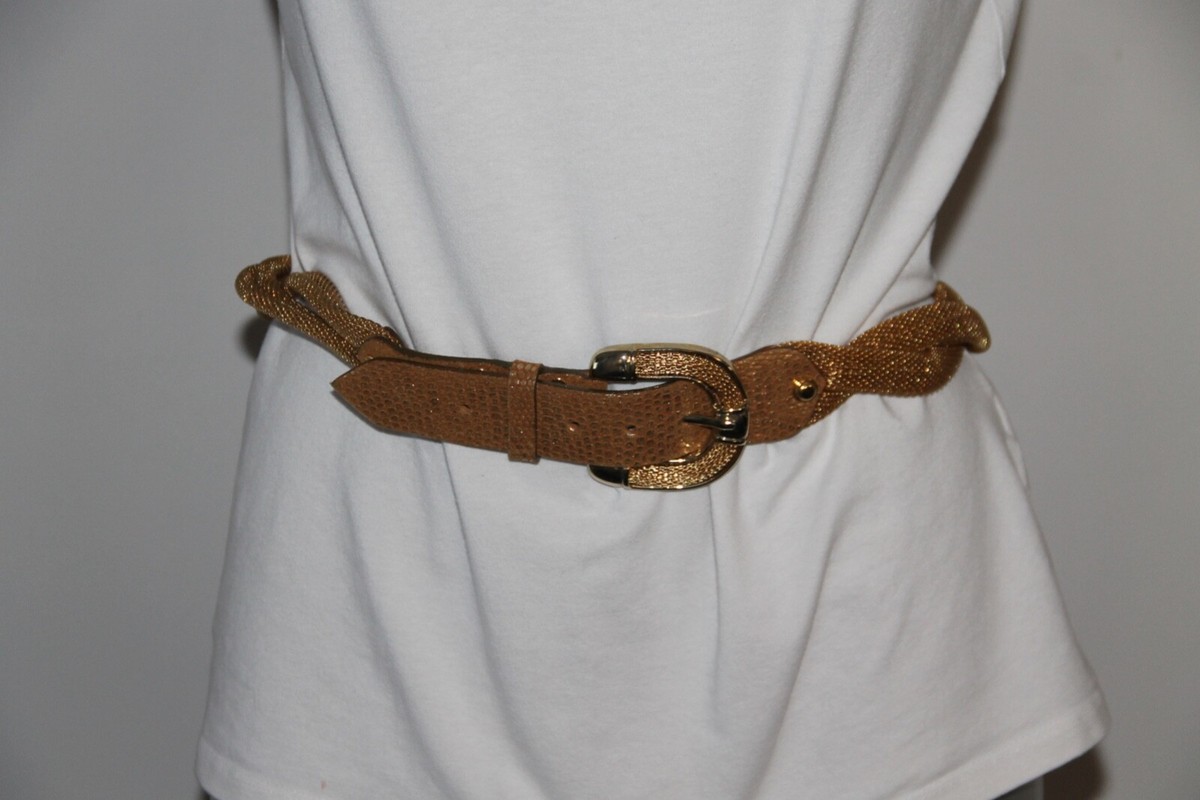 Ceinture Cuir Tressé Vintage NANNI MILANO - Taille 85, Boucle Plaquée Or, Style Rétro