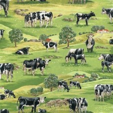 Fat Quarter Nutex In The Country Cows Calves Grazing Fields 100% Cotton Fabric