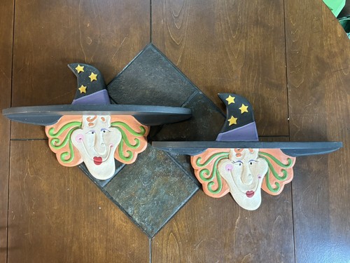 Vintage Halloween Witch Hanging Wall Shelf Wooden Set Of 2 Midwest Cannon Falls - Picture 9 of 10