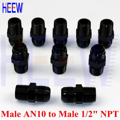 AN10 10-AN to NPT 1/2" Male Car Performance Adaptor Fuel Hose fitting 10PC Black - Picture 4 of 4