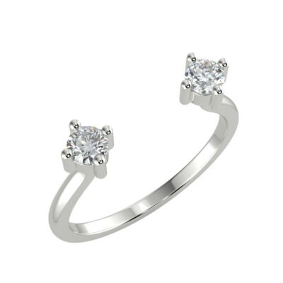 Offener Ring zwei Stein Vorsteck Diamant massiv 14K Weißgold Rundschliff 0,23 TCW