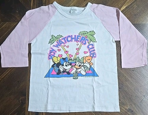 Vintage 80s Walt Disney Minnie Mouse Daisy Duck Raglan T-Shirt Size 7-8 USA