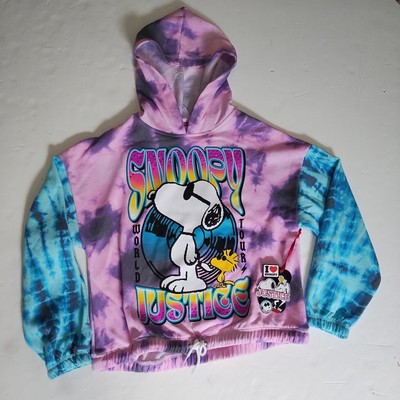 Peanuts Justice Snoopy Print Girl Cinch Hem Hoodie Sz:L /Multicolor:Pink,Blue