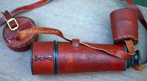 KELVIN & HUGHES BRASS WITH LEATHER CARRY CASE SPYGLASS CAPTAIN MARINE TELESCOPE - Picture 6 of 8