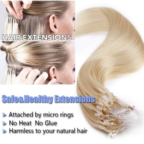 12-24Inch Remy Human Hair Extensions Micro Loop Nano Ring Beads Weft Thick Brond - Picture 4 of 27