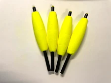 4pk. Yellow Slip Bobbers, 2.50 in. Cigar Float, 4" Hard Stems, Panfish Crappie.