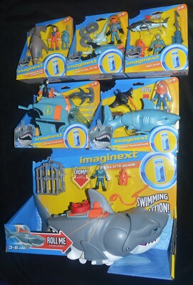 MEGA BITE SHARK, DEEP SEA SHARK SUB, S. TREASURE SHARK & 3 Figures Set Imaginext