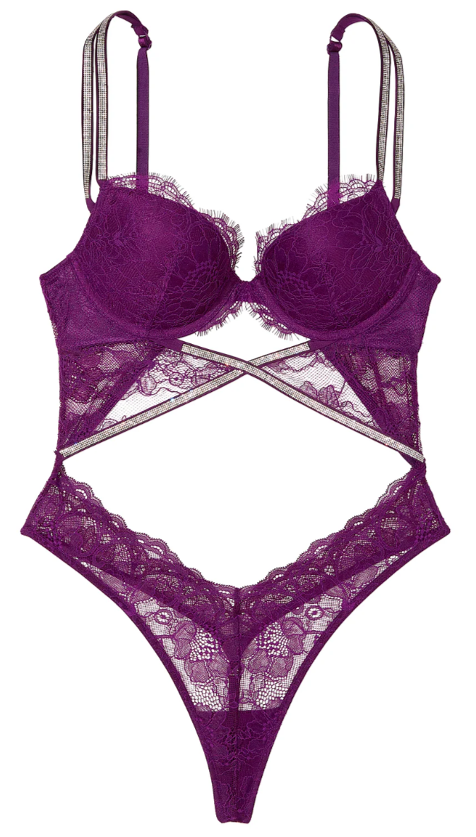 VICTORIA'S SECRET VERY SEXY DOUBLE SHINE STRAP PUSH UP LACE TEDDY