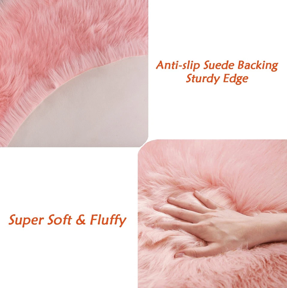 Alfombra rosa esponjosa alfombra de piel sintética peluda difusa alfombra de piel de oveja para sala de estar dormitorio Foto 3 de 4