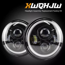 7 Inch led GLASS Headlight Round, ORIGINAL CLASSIC LOOK Conversion Chrome 2X