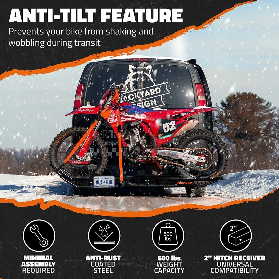 Mockins Dirt Bike Trailer Hitch Carrier with Tilting Loading Ramp Foto 3 de 4