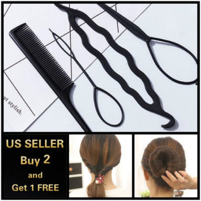 4Pcs Hair French Braid Topsy Tail Clip Styling Stick DIY Bun Maker Tool