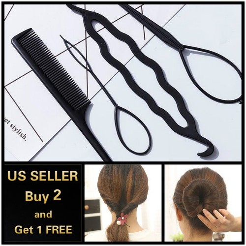 4Pcs Hair French Braid Topsy Tail Clip Styling Stick DIY Bun Maker Tool - 第 1/4 張圖片