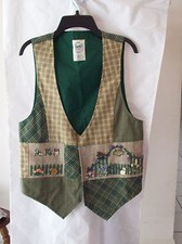 Woman's Country Patchwork Needlepoint Vest Green Size Xs