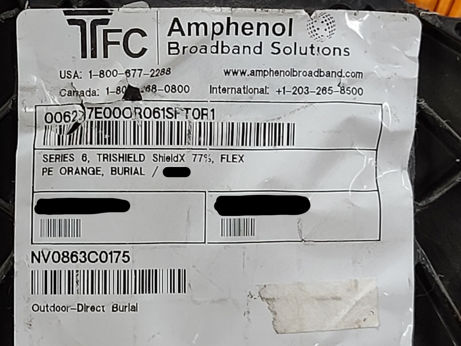 Amphenol T6TSFx77 ShieldX RG-6 Gel Direct Burial Coaxial Cable Orange /100ft