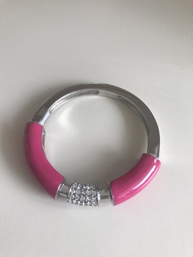 Signed LIA SOPHIA Clear RHINESTONE & ENAMEL Pink ACCENT HALF STRETCH BANGLE LOT - Picture 3 of 7