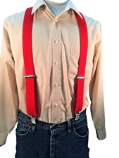 Men's, Red, XL, 1.5", Adj.  Suspenders / Braces, Made in the USA