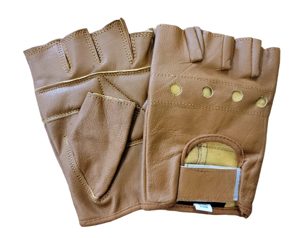 REAL LEATHER PADDED WEIGHT LIFTING CYCLING DRIVING  RIDING WHEELCHAIR GLOVES - Image 2 of 3