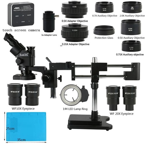Microscopio zoom estéreo trinocular cámara enfoque simultáneo doble brazo soporte 3,5X90X180X - Imagen 44 de 79