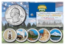 2010 America The Beautiful COLORIZED Quarters U.S. Parks 5-Coin Set w/Capsules