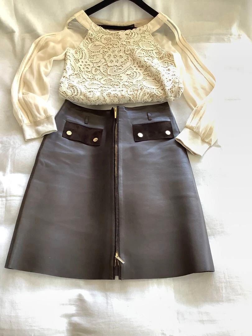 Gucci leather top skirt brown