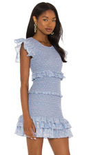 LoveShackFancy Aveline Dress Blue Floral Smocked Mini Ruffle Cottagecore size M