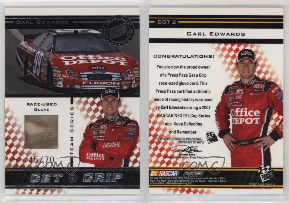 2007 Press Pass VIP Get a Grip Gloves Team Series /70 Carl Edwards #GGT2 - Image 3 of 3