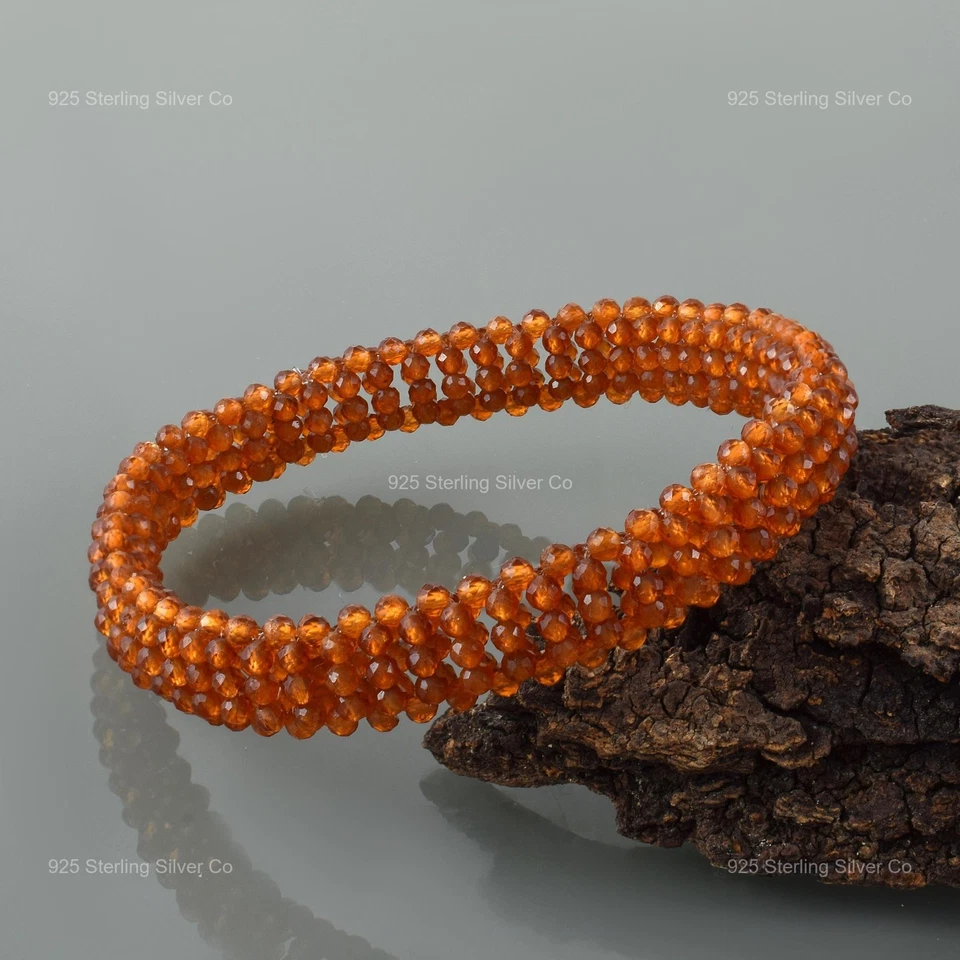 Pulsera de Navidad con cuentas de piedras preciosas de hessonita de plata de ley 925 joyería Foto 4 de 4