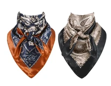 Mens Wild Rag 2 Pack, Western Scarves Cowboy, Silk Feel Bandana Square 35 Inc...