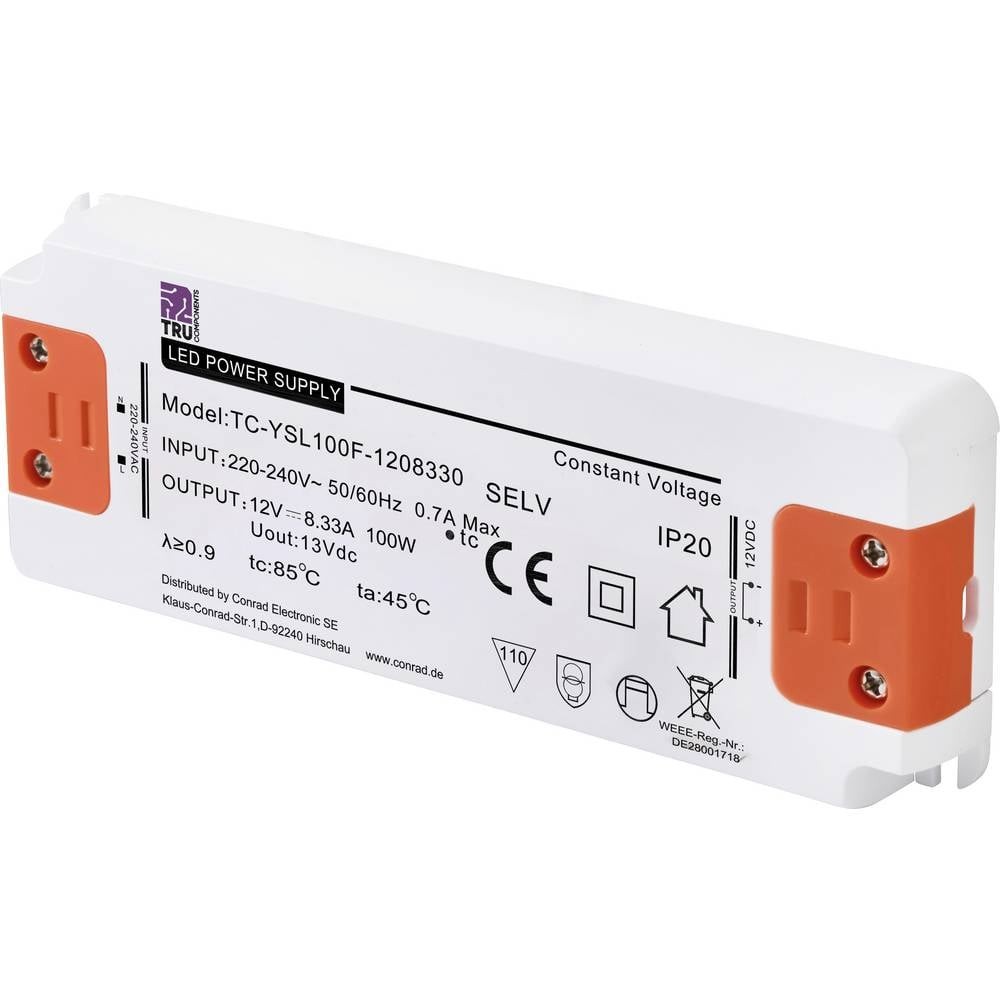 Transformateur pour LED extra plat TC-YSL100F-1208330 à régulation de tension automatique