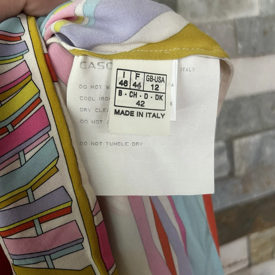Blusa Camisa Emilio Pucci Abotonada Multicolor Seda De Colección Talla 12 Geométrica 46 Foto 3 de 4