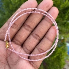 Beautiful A Rose Quartz Faceted Round Gemstone Beads Girls Choker Necklace 18''