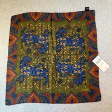 Drakes of London Pocket Square Wool Silk Tapestry Tiger Olive Green Blue NWT