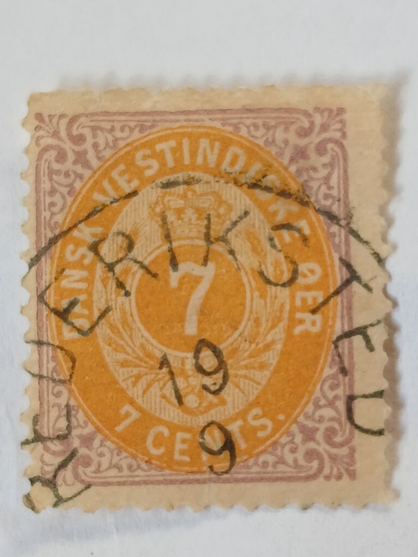 US DANISH WI, SCOTT 9, 7 CENTS, LILAC&ORANGE, USED