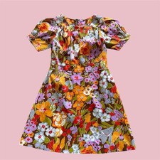 Vintage 60s Floral Mini Dress Puff Sleeve 1960s