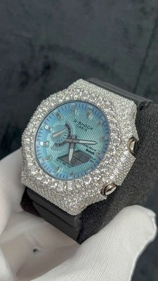 Custom Moissanite G-Shock GA-2100 Watch White Bezel black band