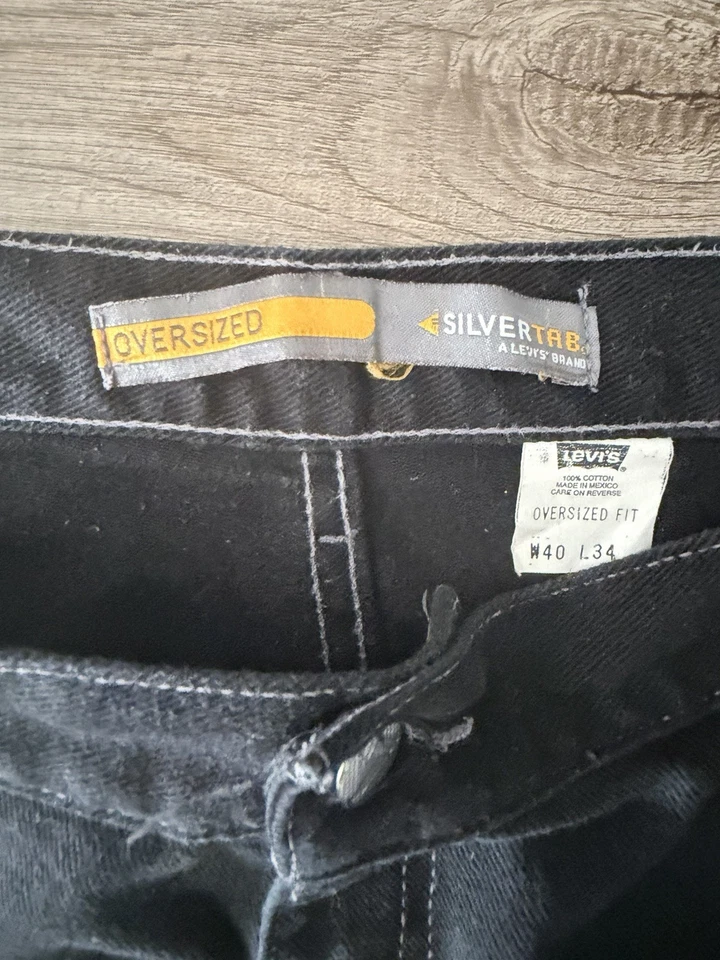 Jeans Levis Silvertab Vintage Años 90 40x34 Negro Lavado Calce Suelto Grunge DE GRAN TAMAÑO Foto 4 de 4