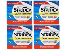 4 Pack Stridex XL Acne Pads 90 Ct Face  Body, Salicylic Acid, Alcohol Free