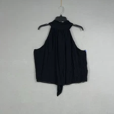 J Crew Collection Blouse Womens XL Black Halter Tie Neck Bow Party Quiet Luxury