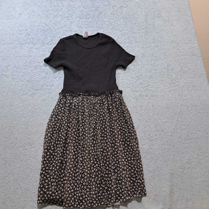Zara Dress Girls 11-12 Black Kint Lace Trim Short Sleeve Pullover Stretch