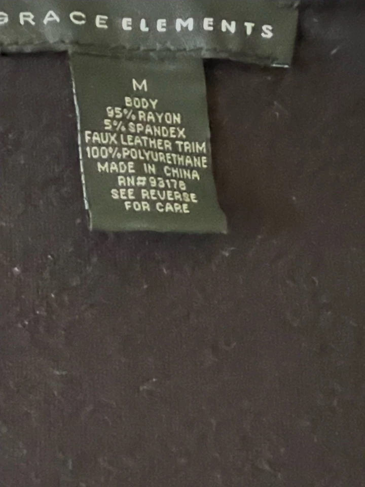 Pañuelo Grace Elements TÚNICA dobladillo clásico negro imitación cuero ribete MEDIANO USADO EN EXCELENTE ESTADO! Foto 4 de 4