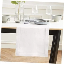  100% Pure Linen Hemstitch White Table Runner 72 Inches 14 x 72 Inch 01: White