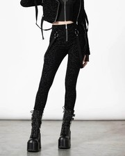 NWT KILLSTAR HELLCAT TROUSERS Pants Skinny Velvet Black Zip Women's Size Large