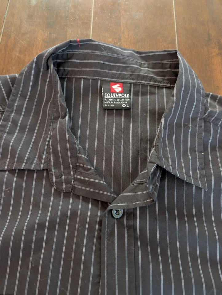 Southpole XXL Long Sleeve Botton Down Pin Stripe shirt Double Pockets - Image 3 of 4