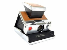 Vtg   Polaroid SX-70 instant Land Camera Tan Brown Leather Aluminum Flat Retro