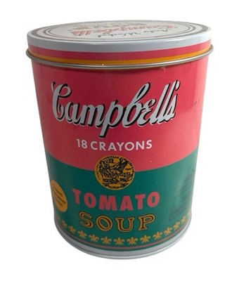Andy Warhol Campbell s Soup Crayon Tin 18 USED Crayons Sharpener