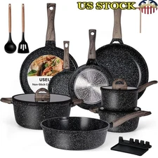 22-Piece Nonstick Ceramic Cookware Set W/ Frying Pans Utensils Induction Ready